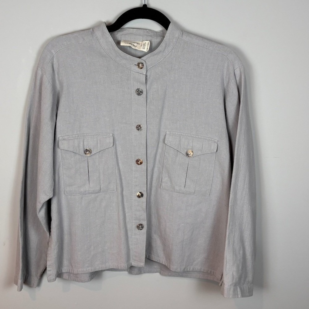 The Aegean Company Womens Grey Linen Cotton Blend Boxy Button Top‎ XS Clean Girl